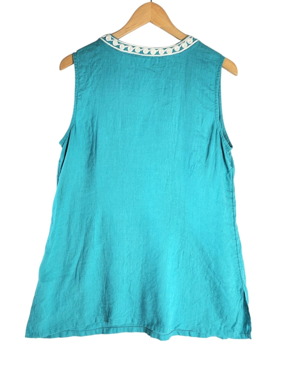 Charter Club Luxury 100% Linen Embroidered Sleeveless Tunic Top Teal Coastal Med - Picture 5 of 12